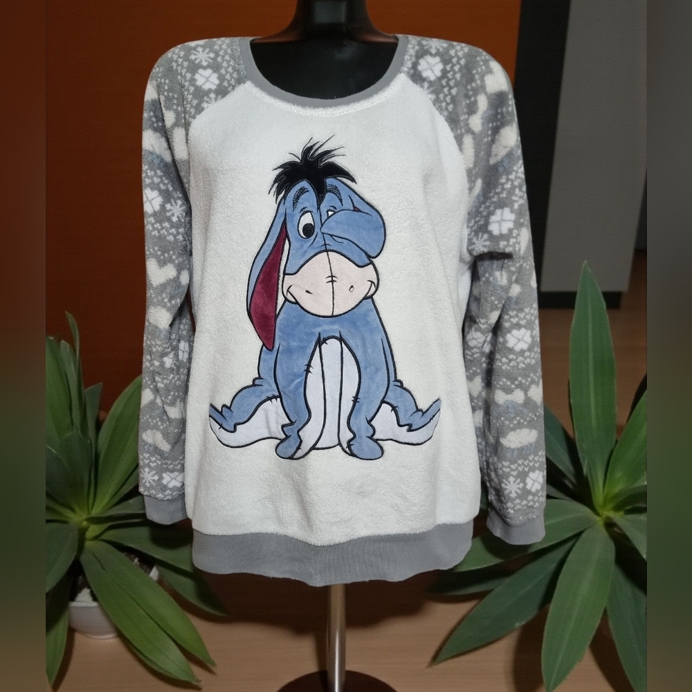 Disney Fleece Eeyore Embroidered Sweater with Patterned Sleeves Sz XL - Picture 1 of 10